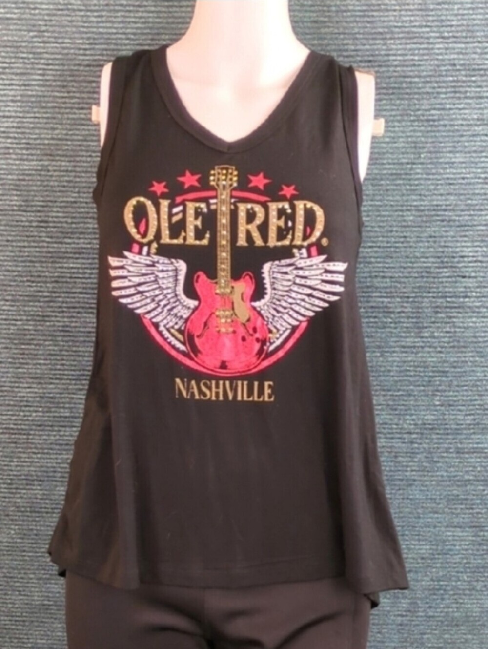 Ole Red Nashville Bling Winged Guitar Lace Back Tank
